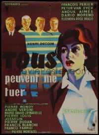 1t268 EVERYBODY WANTS TO KILL ME French 22x1 1957 Peter Van Eyck, Hurel art, purple background!