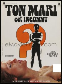 1t272 SENSUAL MALE French 23x31 1971 different super c/u of man standing over sexy naked woman!