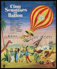 1t289 FIVE WEEKS IN A BALLOON French 17x21 1963 Jules Verne, great Grinsson artwork of cast!