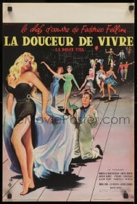 1t298 LA DOLCE VITA French 16x24 1960 Federico Fellini, Mastroianni, sexy Ekberg by Yves Thos.!