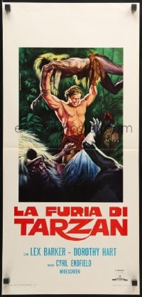 1t987 TARZAN'S SAVAGE FURY Italian locandina R1970s art of Barker vs natives, Edgar Rice Burroughs