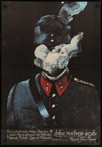 1t345 LESSON OF A DEAD LANGUAGE Polish 27x39 1980 soldier w/smoke for a face by Andrzej Pagowski!