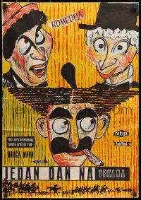 1t174 DAY AT THE RACES Yugoslavian 19x27 1950s cool different art of Groucho, Chico & Harpo Marx!
