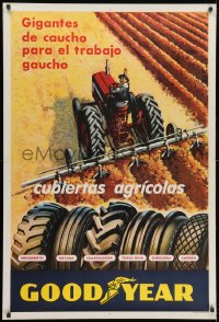 1w024 GOODYEAR waving tractor style 30x44 Argentinean advertising poster 1950s cool vintage art!