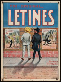 1w416 ORIGINAL LETINES 28x38 special poster 1900s art of two guys looking at comedy posters!