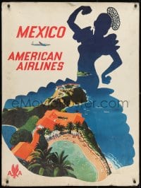 1w002 AMERICAN AIRLINES MEXICO 30x40 travel poster 1952 cool Ludekin art of Mexican beach resort!