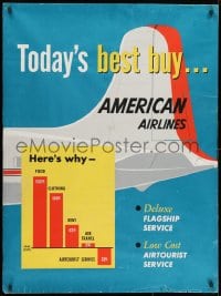 1w003 AMERICAN AIRLINES TODAY'S BEST BUY 30x40 travel poster 1940s cool art of aircraft & graph!