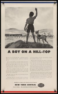 1w005 NEW YORK CENTRAL SYSTEM WWII travel poster 1940s boy on hill, it's his son AND his country!