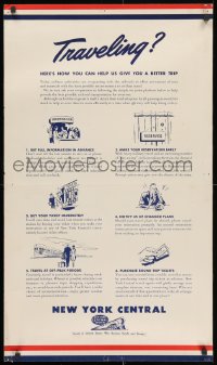 1w004 NEW YORK CENTRAL SYSTEM 21x36 travel poster 1940s WWII Savings Bonds, cool tips!