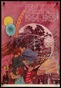 1w007 NEW YORK WORLD'S FAIR 11x16 travel poster 1961 cool Bob Peak art of family & Unisphere!