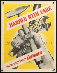 1w075 HANDLE WITH CARE 17x22 WWII war poster 1943 cool art of many tools in hand by Blaine!
