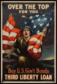 1w048 OVER THE TOP FOR YOU 20x30 WWI war poster 1918 great patriotic art by Sidney H. Riesenberg!