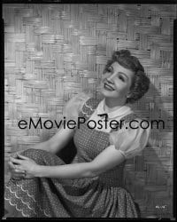 1x036 CLAUDETTE COLBERT 8x10 negative 1940s posed smiling portrait over woven background!