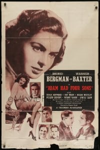 1y019 ADAM HAD FOUR SONS 1sh R1948 sultry Ingrid Bergman, Warner Baxter, sexy Susan Hayward!