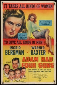 1y018 ADAM HAD FOUR SONS 1sh 1941 sultry Ingrid Bergman, Warner Baxter, sexy Susan Hayward!