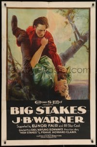 1y094 BIG STAKES 1sh 1922 art of J.B. Warner & R. Henry Grey fighting over a senorita!
