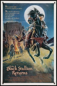 1y108 BLACK STALLION RETURNS 1sh 1983 really cool art of boy riding horse!