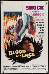 1y113 BLOOD & LACE 1sh 1971 AIP, gruesome horror image of wacky cultist w/bloody hammer!