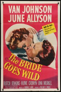 1y127 BRIDE GOES WILD 1sh 1948 romantic art of Van Johnson & June Allyson + sexy Arlene Dahl!