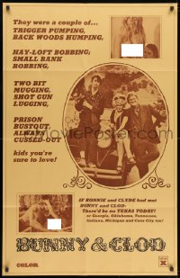 1y142 BUNNY & CLOD 1sh 1970 a baudy delicious Bonnie & Clyde sexploitation spoof!