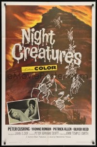 1y150 CAPTAIN CLEGG 1sh 1962 Hammer, horror art of skeletons riding skeleton horses, Night Creatures