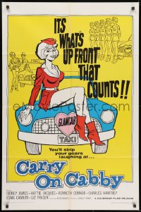 1y156 CARRY ON CABBY 1sh 1967 English taxi cab sex, art of sexy girl sitting on car!