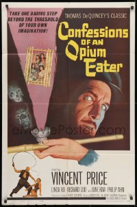 1y202 CONFESSIONS OF AN OPIUM EATER 1sh 1962 Vincent Price, cool artwork of drugs & caged girls!