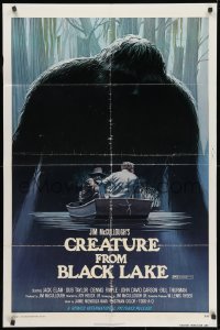 1y209 CREATURE FROM BLACK LAKE 1sh 1976 cool art of monster looming over guys in boat by McQuarrie!