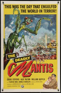 1y231 DEADLY MANTIS 1sh 1957 classic art of giant insect by Washington Monument by Ken Sawyer!