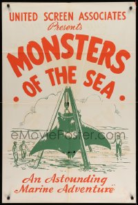 1y240 DEVIL MONSTER 1sh R1930s Monsters of the Sea, cool artwork of giant manta ray!