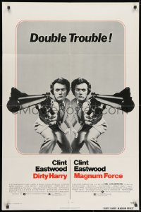1y245 DIRTY HARRY/MAGNUM FORCE 1sh 1975 cool mirror image of Clint Eastwood, double trouble!