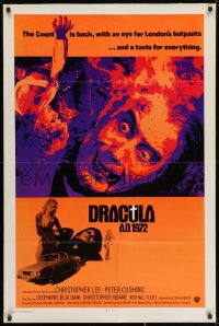 1y260 DRACULA A.D. 1972 int'l 1sh 1972 Hammer, cool artwork of vampire Christopher Lee!