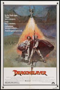1y262 DRAGONSLAYER 1sh 1981 cool Jeff Jones fantasy artwork of Peter MacNicol w/spear & dragon!