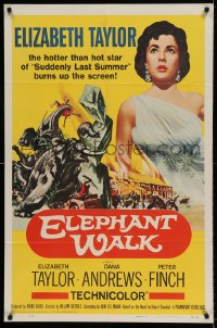 1y279 ELEPHANT WALK 1sh R1960 Elizabeth Taylor, the hotter than hot star burns up the screen!