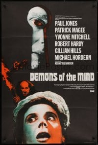 1y237 DEMONS OF THE MIND English 1sh 1972 Hammer, creepy image of man looking through keyhole!