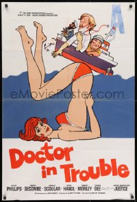 1y252 DOCTOR IN TROUBLE English 1sh 1972 wacky sexy artwork of girl in bikini underwater!