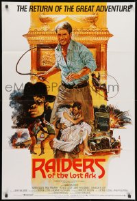 1y691 RAIDERS OF THE LOST ARK English 1sh R1982 great Brian Bysouth art of adventurer Harrison Ford!