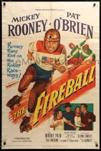 1y313 FIREBALL 1sh 1950 art of Mickey Rooney skating in roller derby running a riot on the raceways!