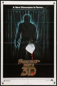 1y335 FRIDAY THE 13th PART 3 - 3D 1sh 1982 slasher sequel, art of Jason stabbing through shower!