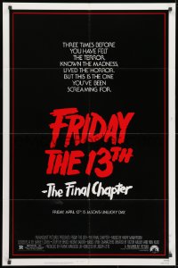 1y334 FRIDAY THE 13th - THE FINAL CHAPTER 1sh 1984 Part IV, slasher sequel, Jason's unlucky day!