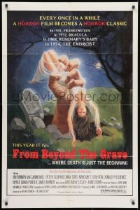 1y341 FROM BEYOND THE GRAVE 1sh 1975 art of huge hand grabbing near-naked girl from grave!
