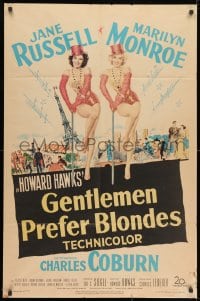 1y351 GENTLEMEN PREFER BLONDES 1sh 1953 art of super sexy Marilyn Monroe & Jane Russell!