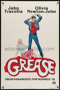 1y375 GREASE advance 1sh 1978 Fennimore art of Travolta & Olivia Newton-John, classic musical!