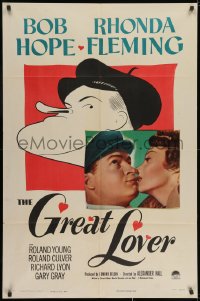 1y380 GREAT LOVER 1sh 1949 great Hirschfeld art & photo of Bob Hope, Rhonda Fleming!