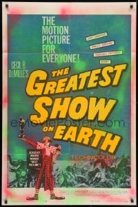 1y384 GREATEST SHOW ON EARTH 1sh R1960 Cecil B. DeMille circus classic, clown James Stewart!