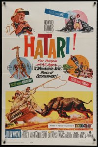 1y406 HATARI 1sh 1962 Howard Hawks, artwork of John Wayne in Africa by Frank McCarthy!
