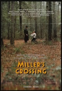 1y576 MILLER'S CROSSING int'l advance 1sh 1990 Coen Bros, Gabriel Byrne & John Turturro in forest!