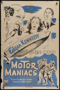 1y588 MOTOR MANIACS 1sh 1946 portrait artwork of Edgar Kennedy and pretty Florence Lake over boat!