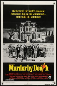 1y592 MURDER BY DEATH 1sh 1976 great Charles Addams art of cast by dead body, yellow title design!