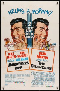 1y595 MURDERERS' ROW/SILENCERS 1sh 1967 Dean Martin in two great Matt Helm hits, McGinnis art!
